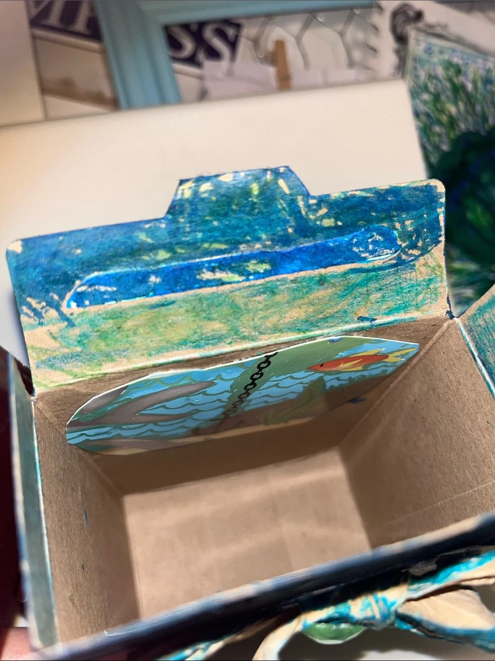 1of a kind new upcycled Handmade Mermaid ocean Mixed-Media treasure art card box